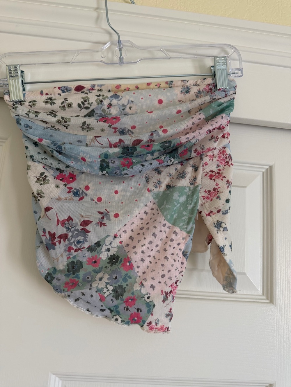 Floral Patchwork asymmetrical tube top in Pastel Multi